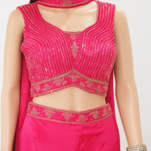 Chinon handwork short crop top & skirt palazzo with choker dupatta