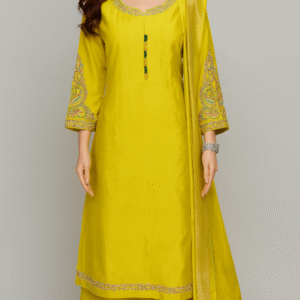 Pure Roman silk centre cut suit with palazzo pants and banarasi dupatta