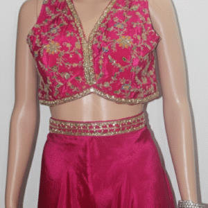 Chinon handwork short crop top & skirt palazzo with choker dupatta