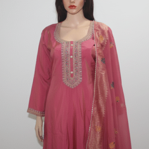 A-line shimmer suit with dola brocade dupatta