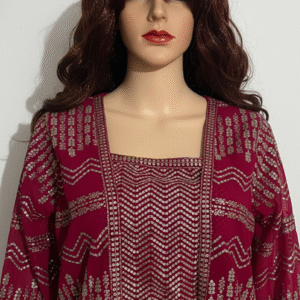 Long heavy shrug with sequence work on crop top and shrug with palazzo pants