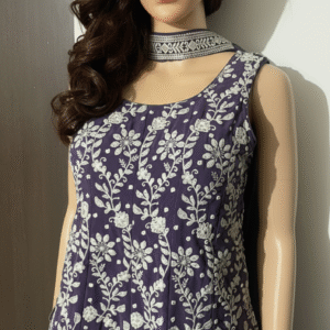 Viscose peplum top with palazzo pants & choker dupatta