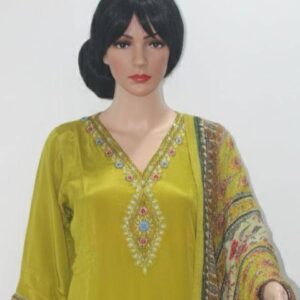 Natural crepe peplum top with skirt palazzo and heavy Karachi dupatta
