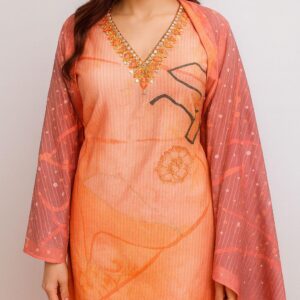 Pure muslin v neck kurta set with straight pants